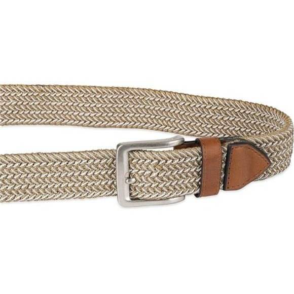 Mens stretch web belt two tone braided adjustable leather casual golf belt - Picture 3 of 6